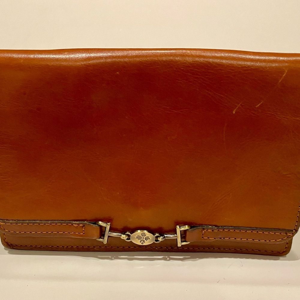 Patricia Nash Cognac Brown Leather Crossbody Bag with Gold-Tone Hardware